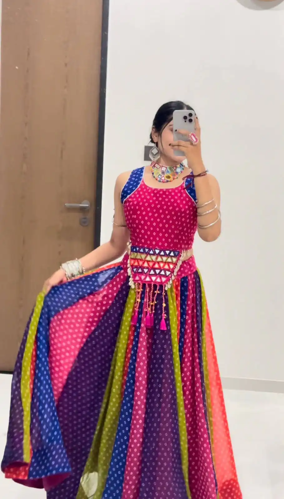 Perfect Multi Georgette Mirror Hand Work Lehenga Choli - Image 5