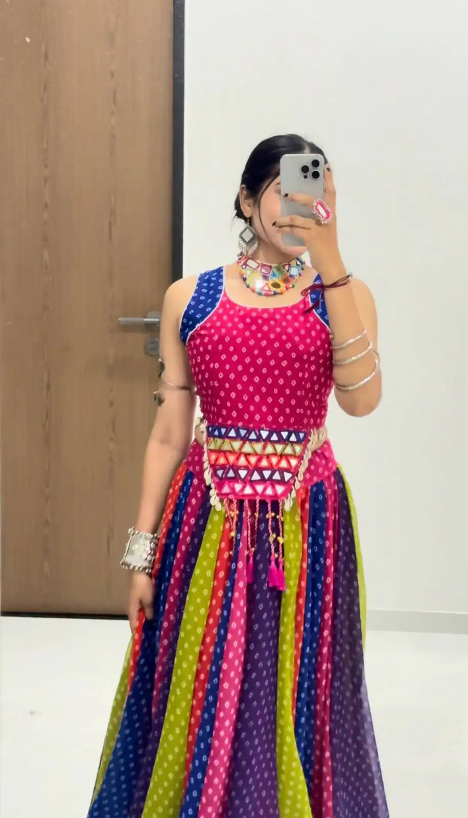 Perfect Multi Georgette Mirror Hand Work Lehenga Choli - Image 4