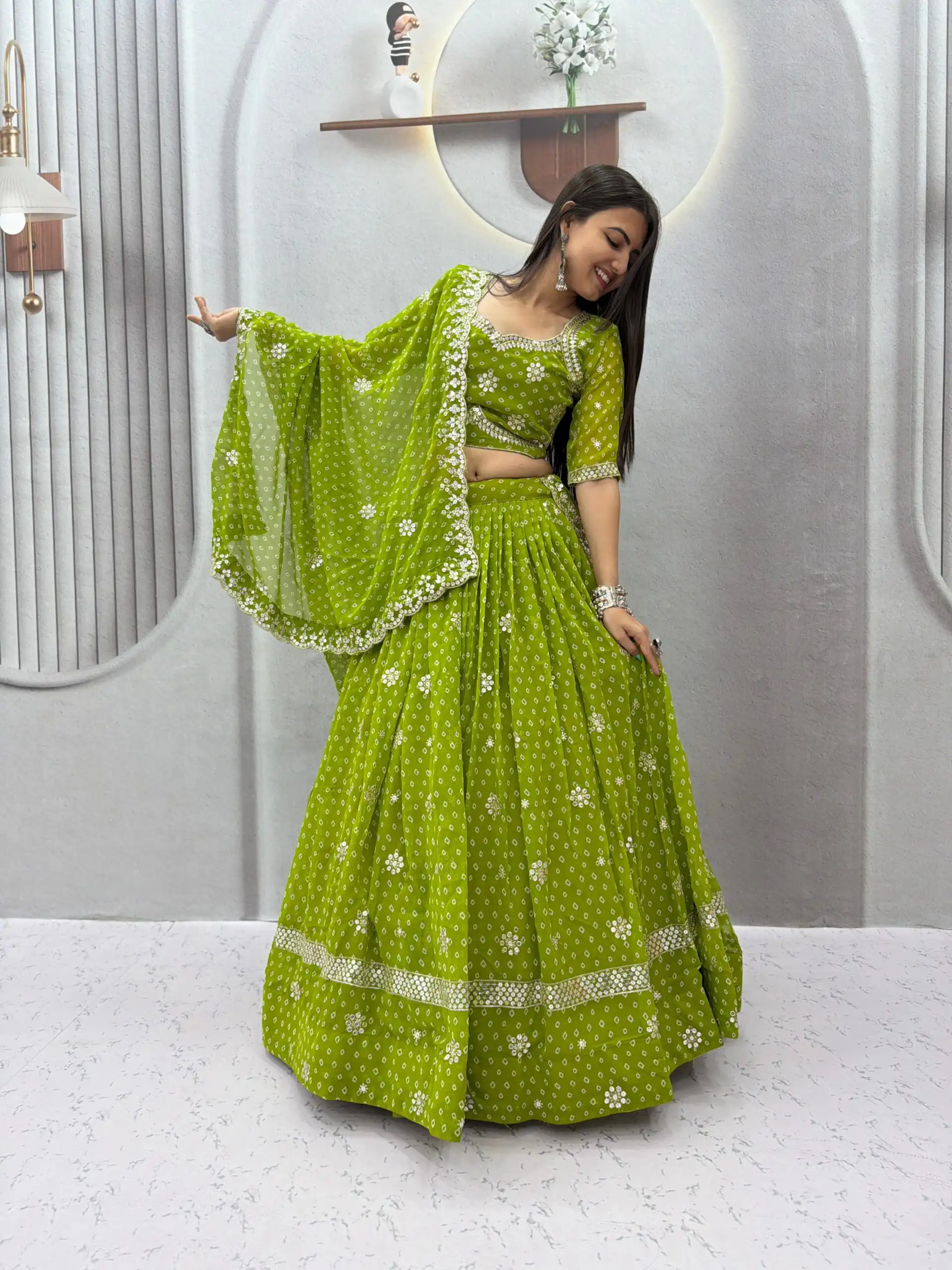 Perfect Parrot Green Georgette Sequence Work Lehenga Choli - Image 5