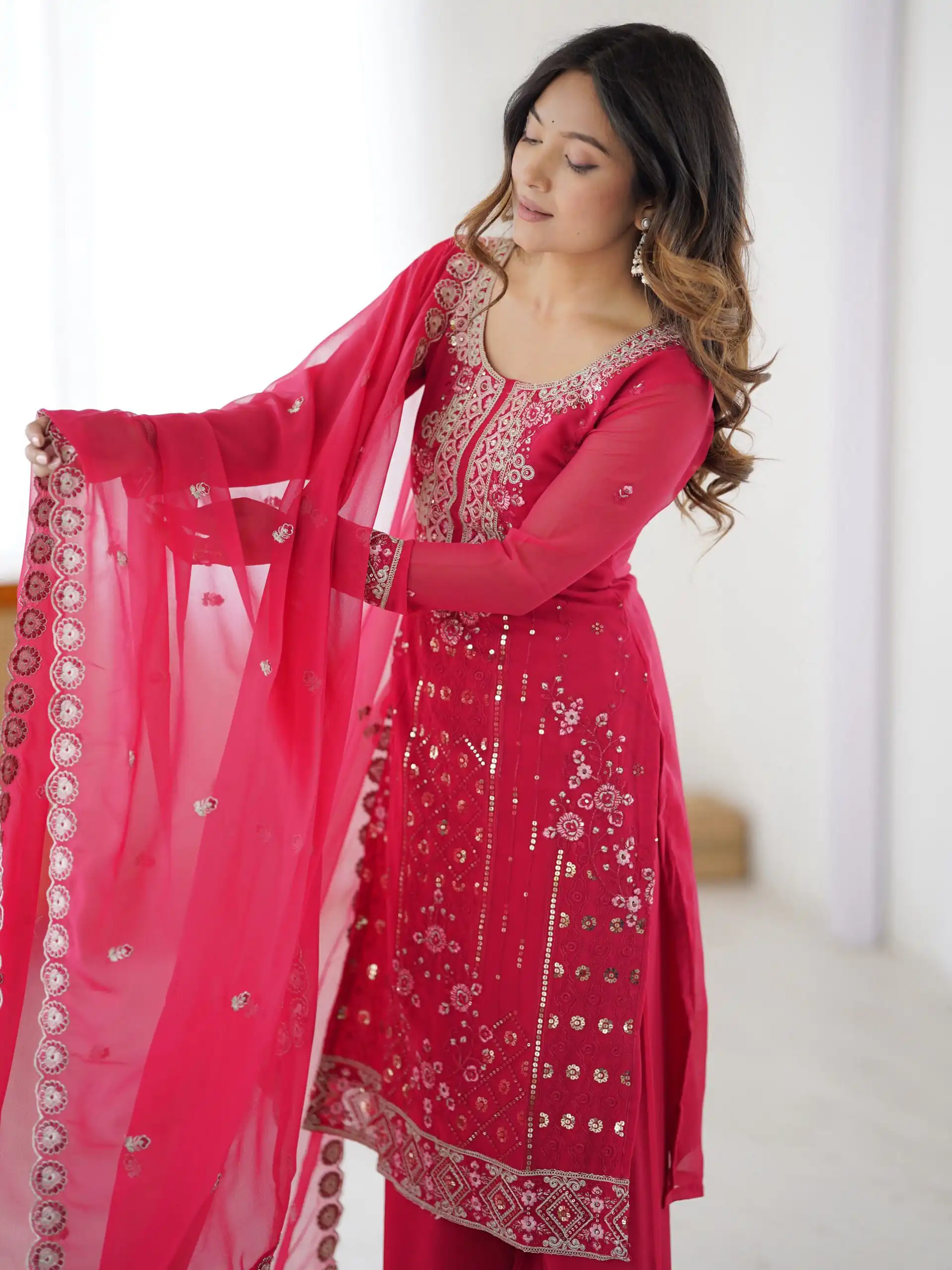 Perfect Pink Faux Georgette Thread Work Salwar Suit - Image 6
