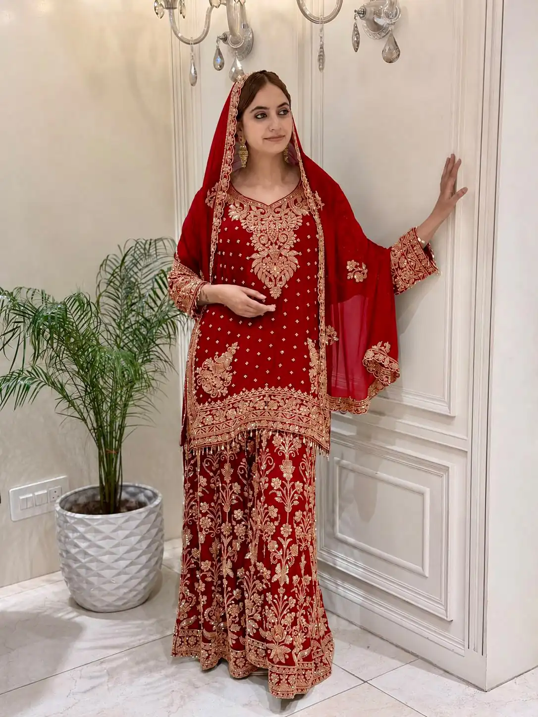 Perfect Rust Faux Georgette Sequences Work Salwar Suit - Image 2