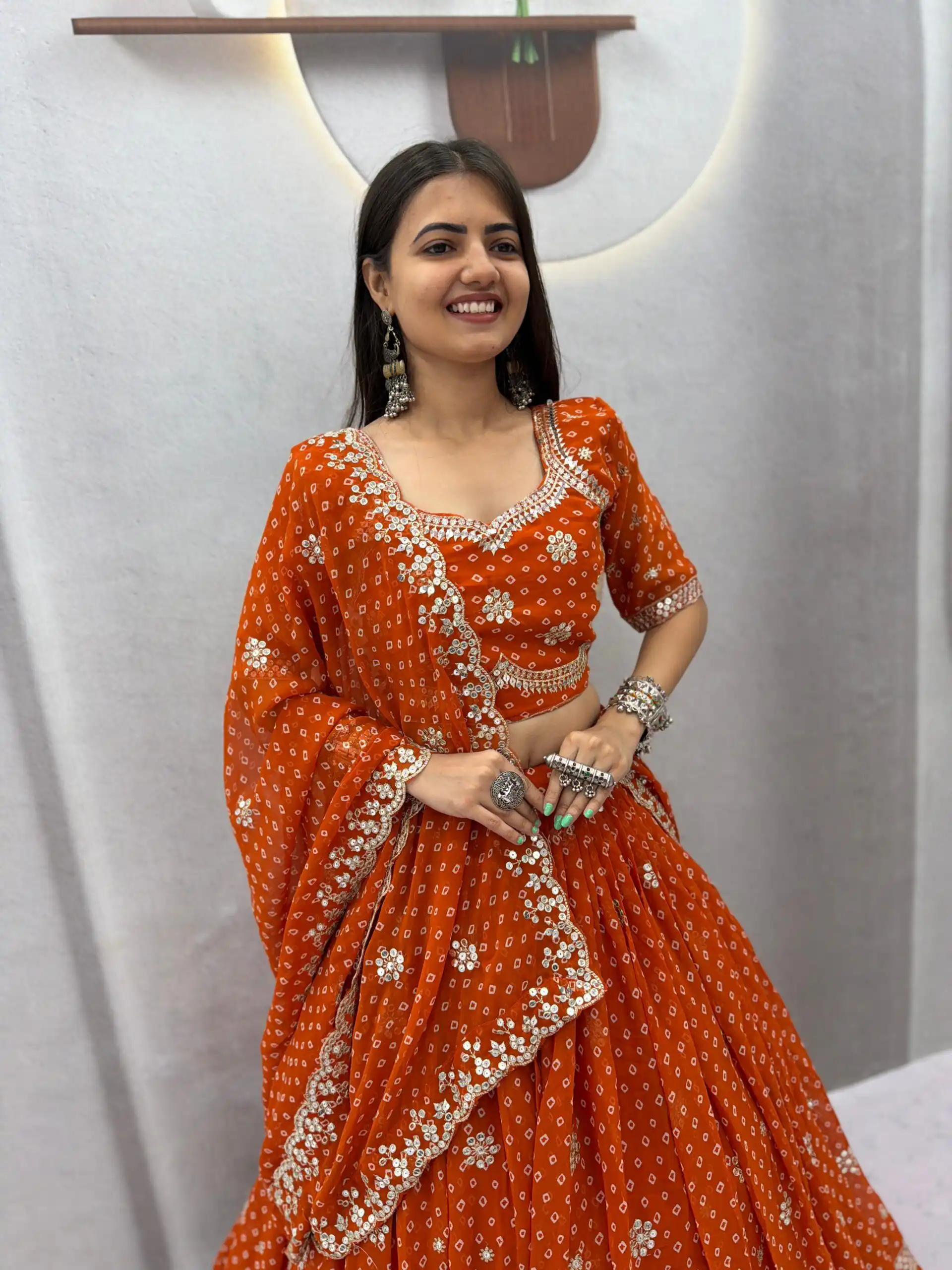 Perfect Rust Georgette Sequence Work Lehenga Choli - Image 4