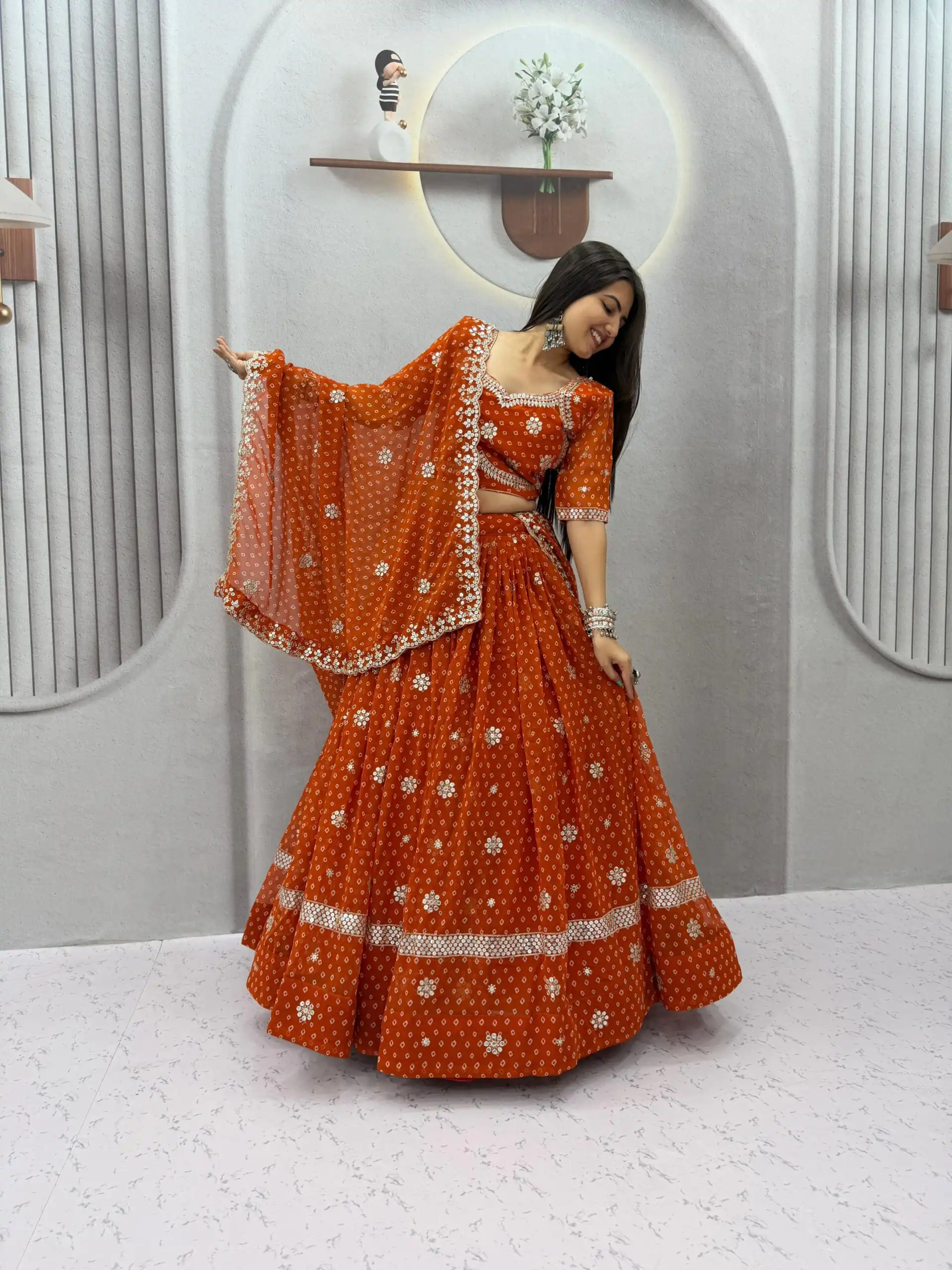 Perfect Rust Georgette Sequence Work Lehenga Choli - Image 2