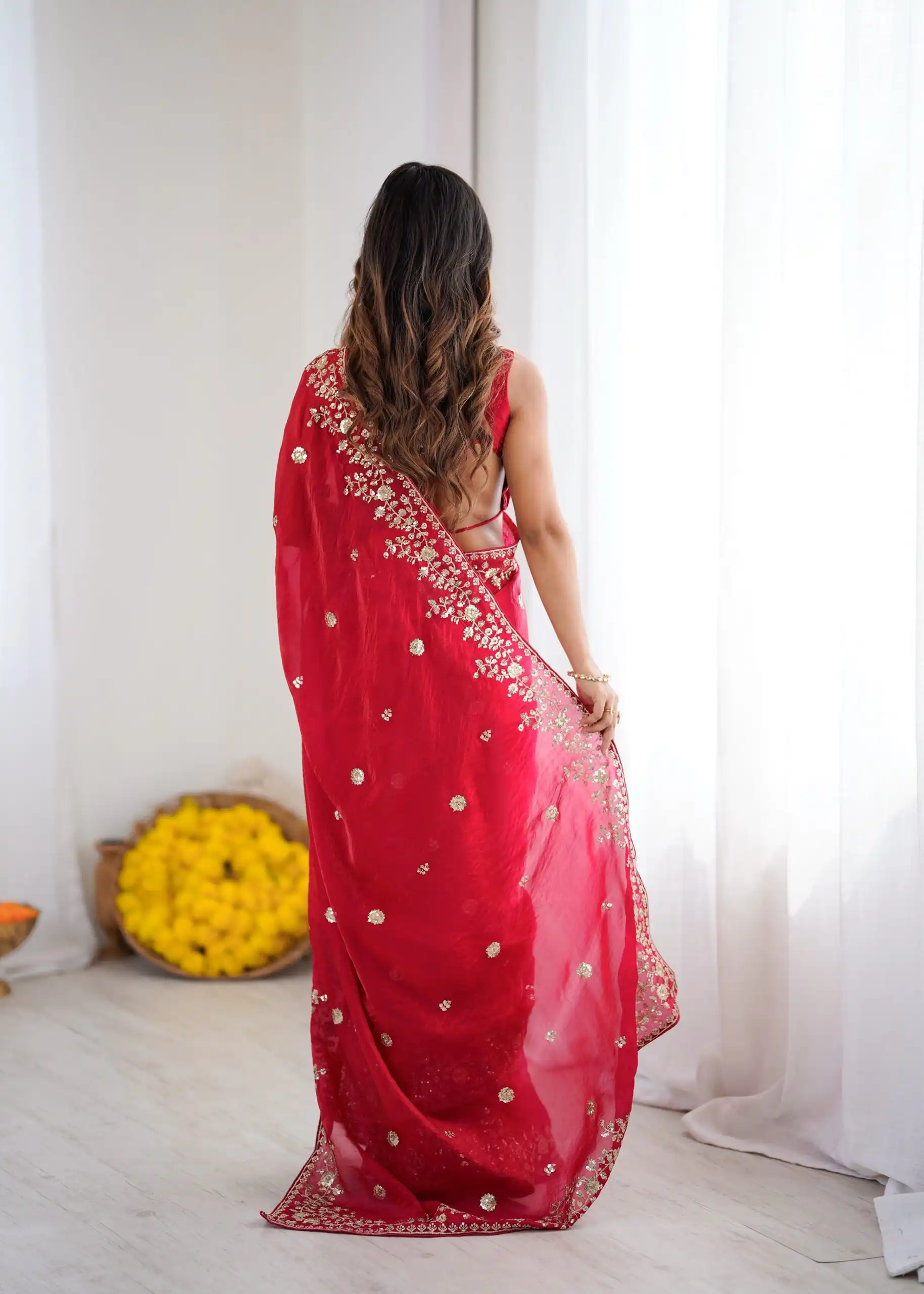 Pretty Pink Fendy Silk Embroidery Work Saree - Image 3