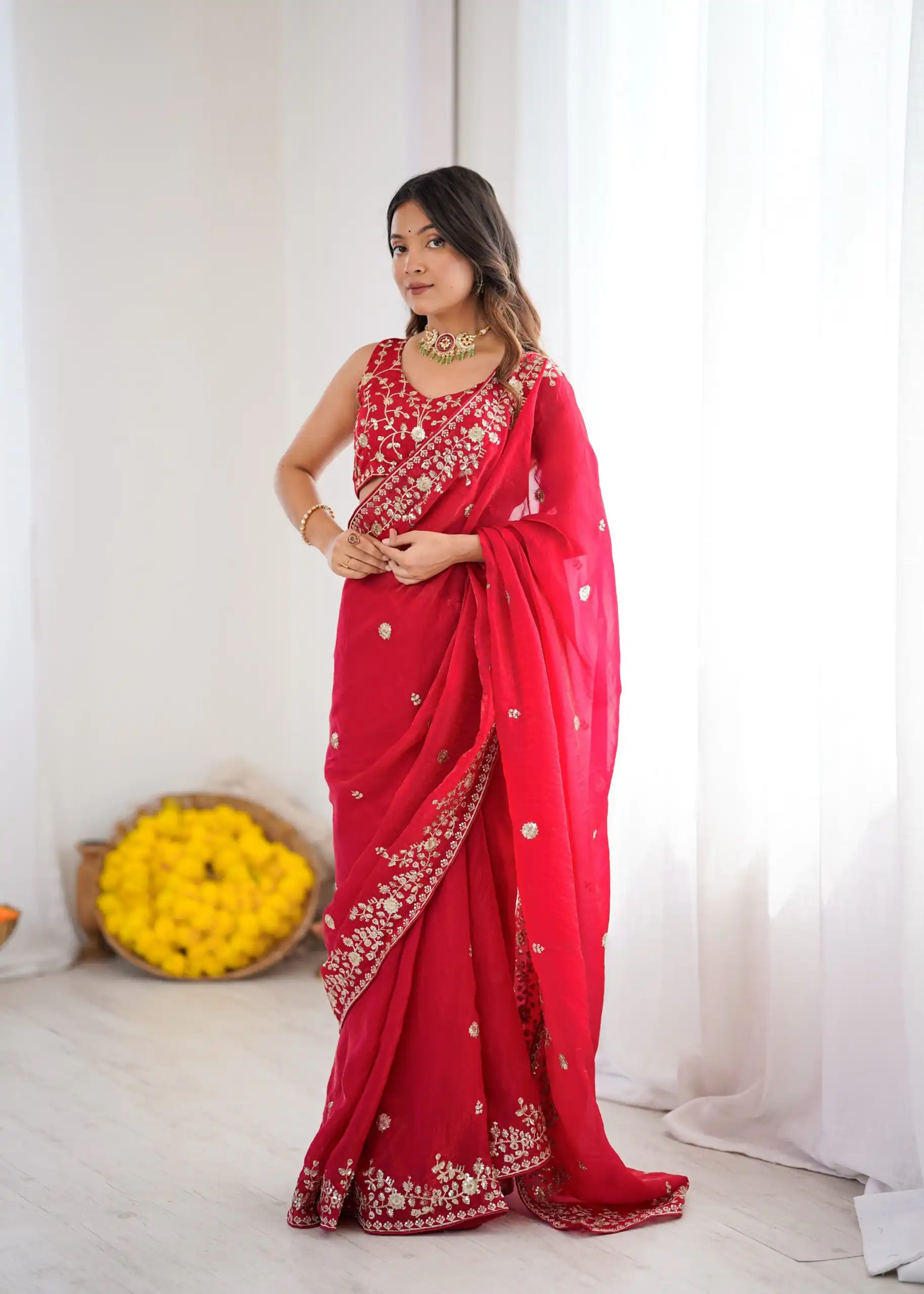 Pretty Pink Fendy Silk Embroidery Work Saree