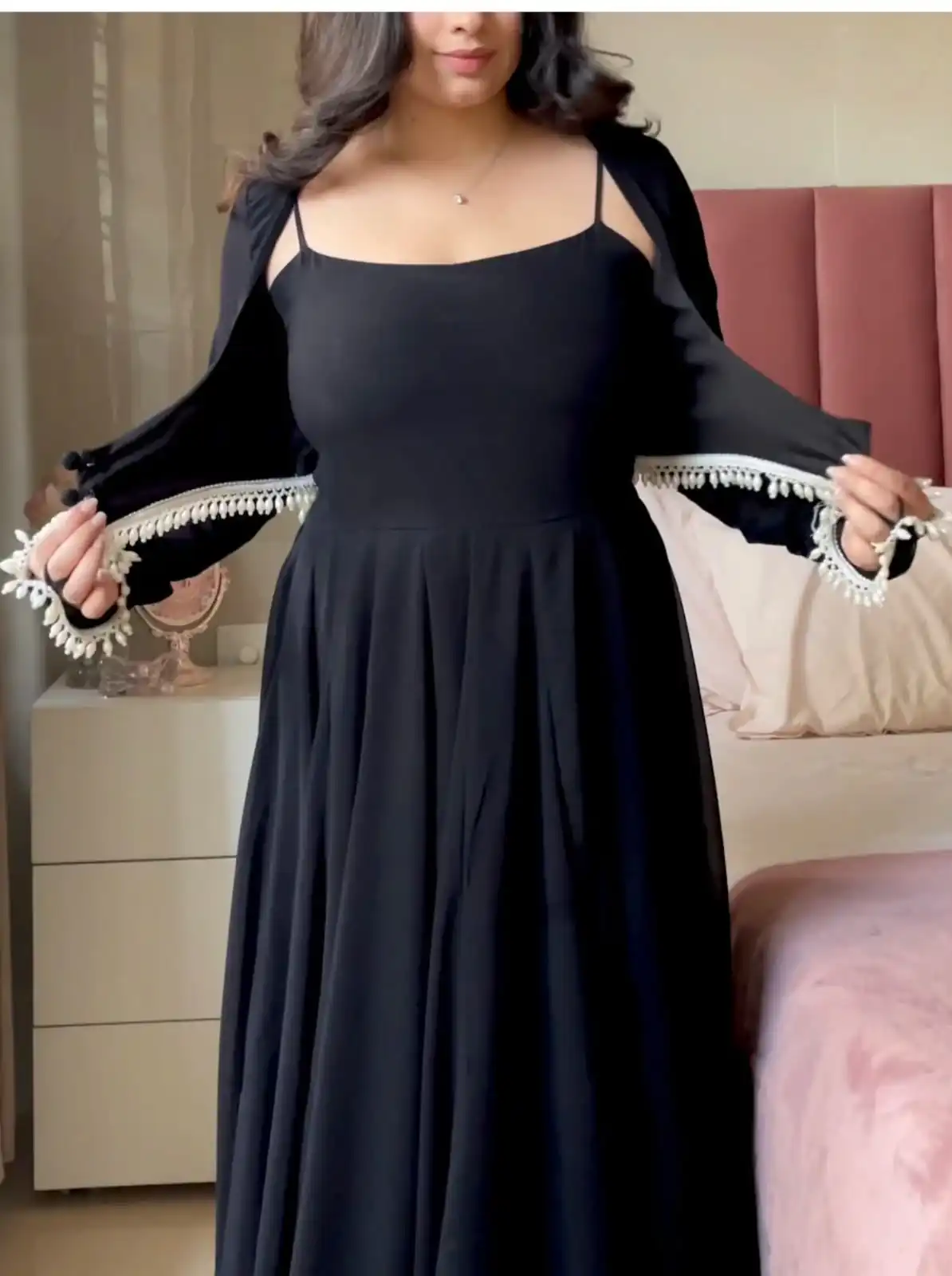 Shiny Black Faux Georgette Fancy Less Work Anarkali Suit - Image 7