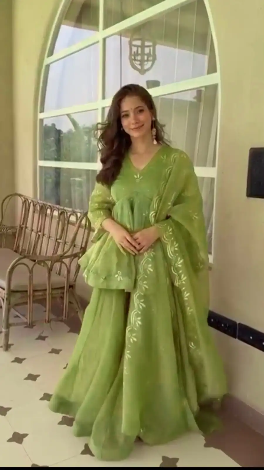 Shiny Pista Salsa Silk Mukesh Work Salwar Suit
