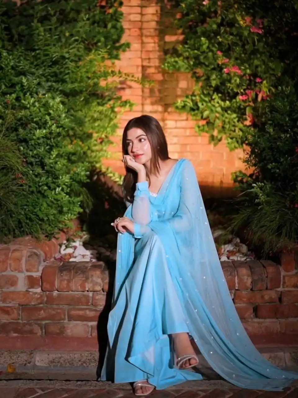Shiny Sky Blue Faux Georgette Thread Work Salwar Suit - Image 4