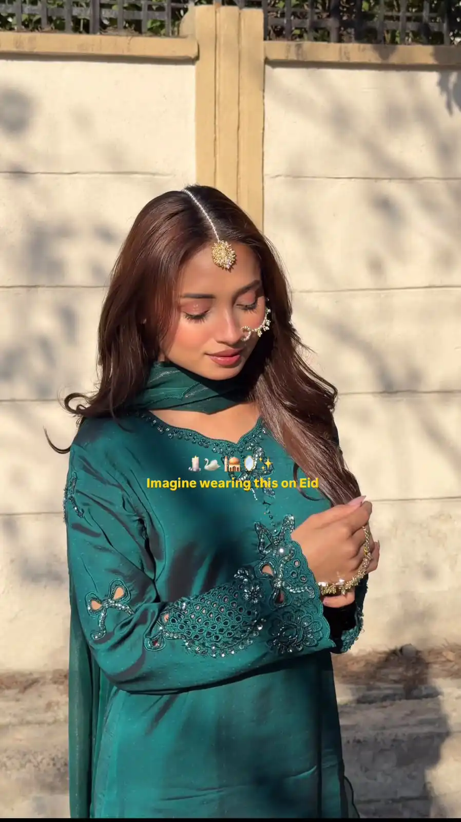 Shiny Teal Natural Crepe Silk Thread Work Salwar Suit - Image 2