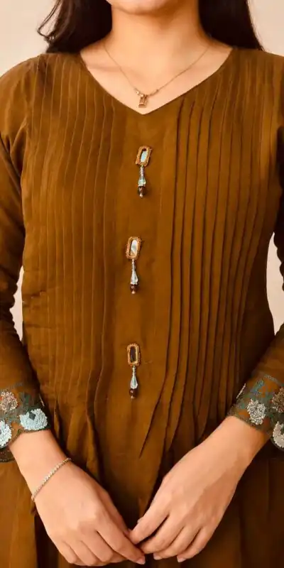 Alternative view of Special Brown Mal Chanderi Hand Work Salwar Suit