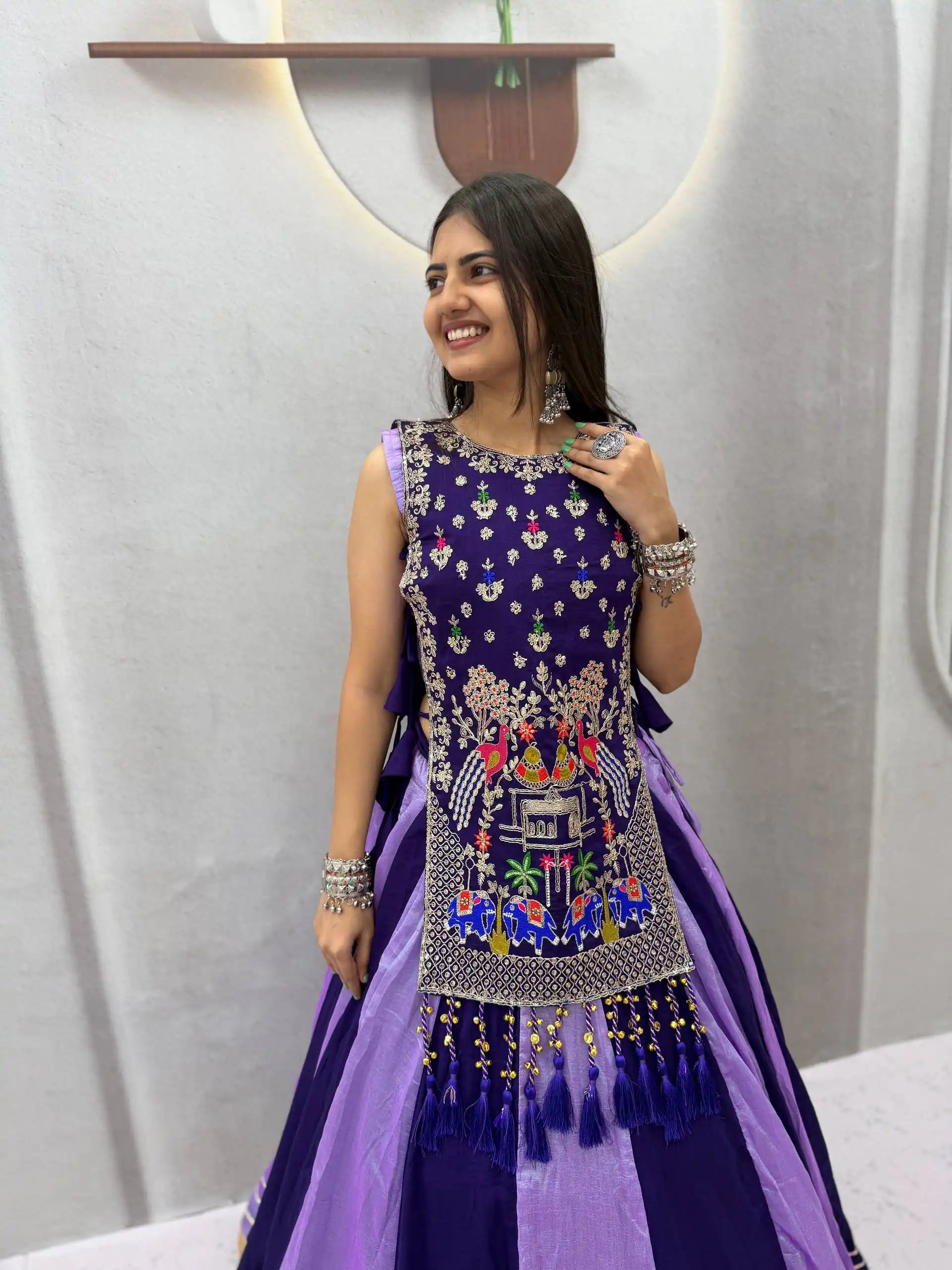 Special Lavender Vichitra Thread Work Lehenga Choli - Image 2