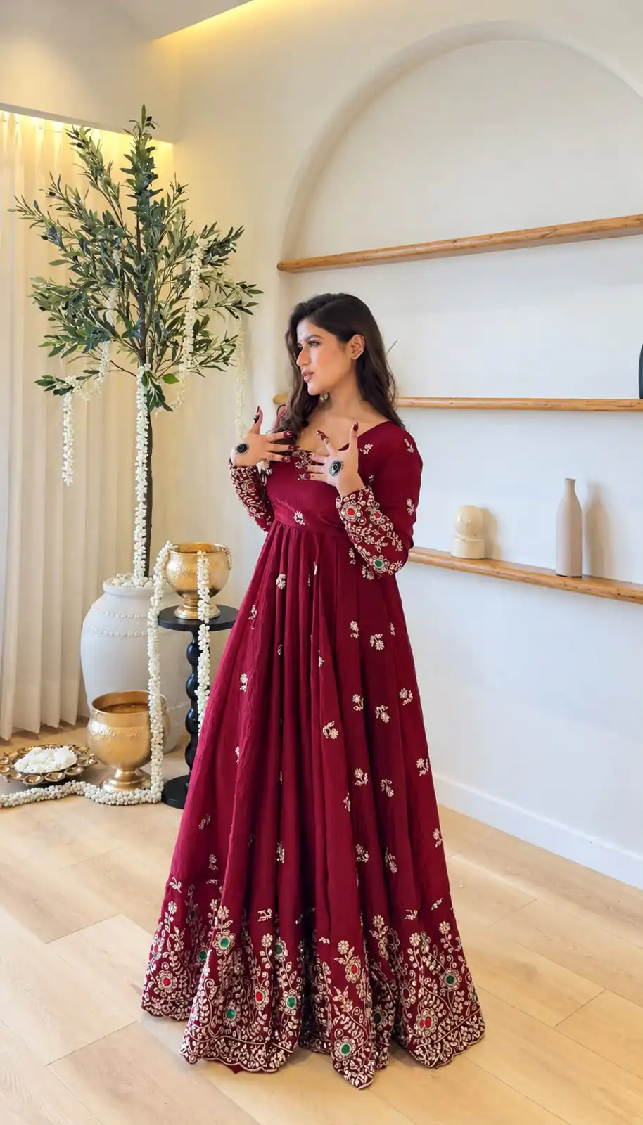 Super Maroon Doremon Crush Sequence Work Gown - Image 8