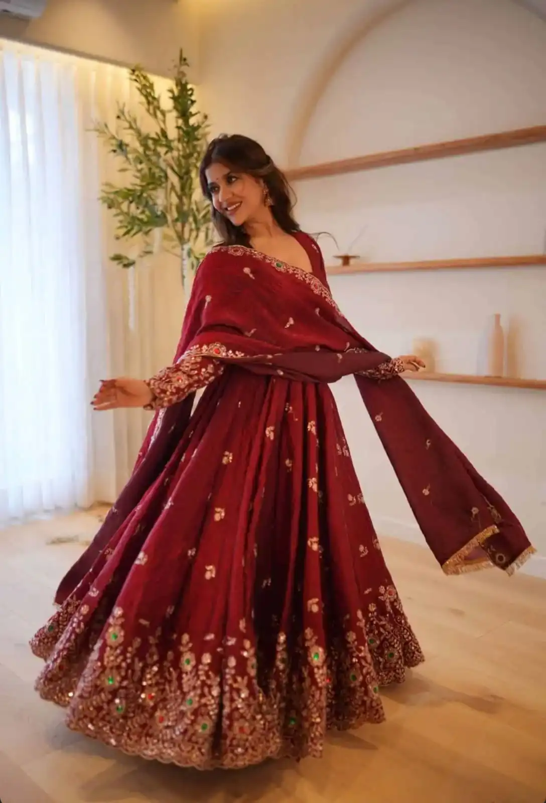 Super Maroon Doremon Crush Sequence Work Gown - Image 3