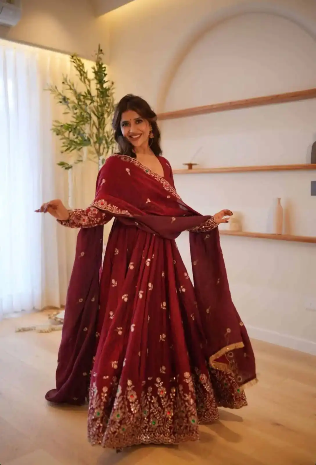 Super Maroon Doremon Crush Sequence Work Gown - Image 2