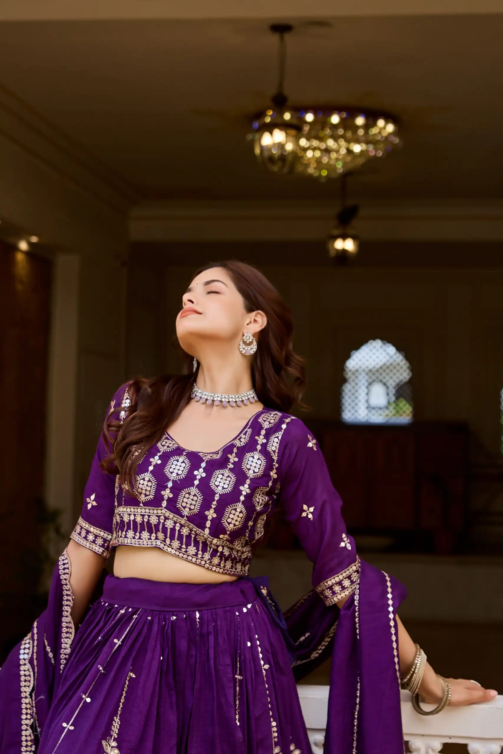 Super Purple Vichitra Sequence Work Lehenga Choli - Image 6
