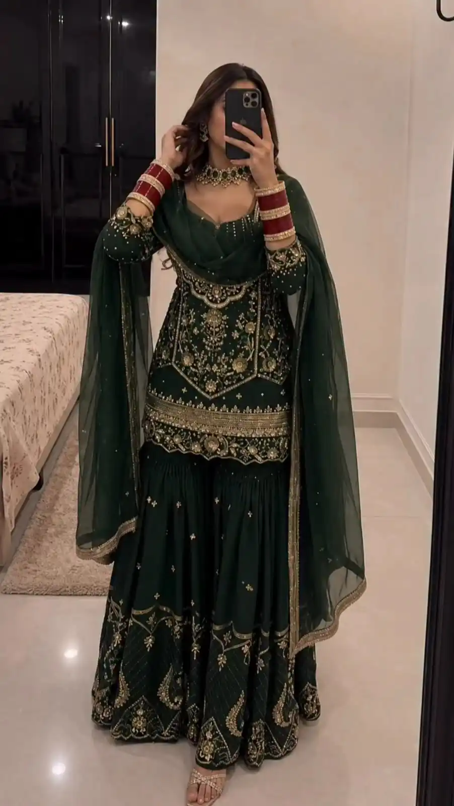 Trendy Green Faux Georgette Sequence Work Salwar Suit