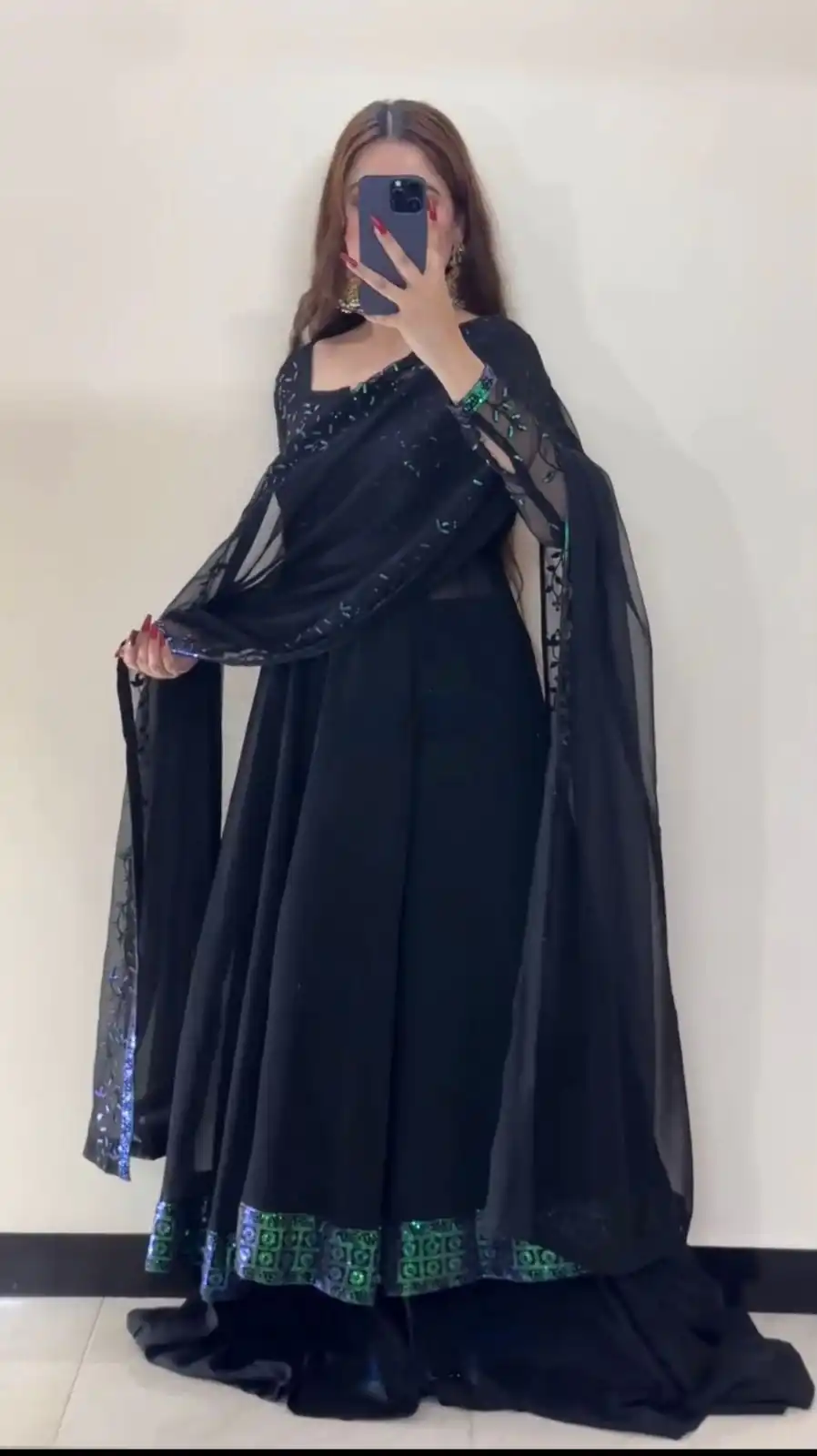 Trendy Navy Blue Faux Georgette Thread Work Salwar Suit - Image 3