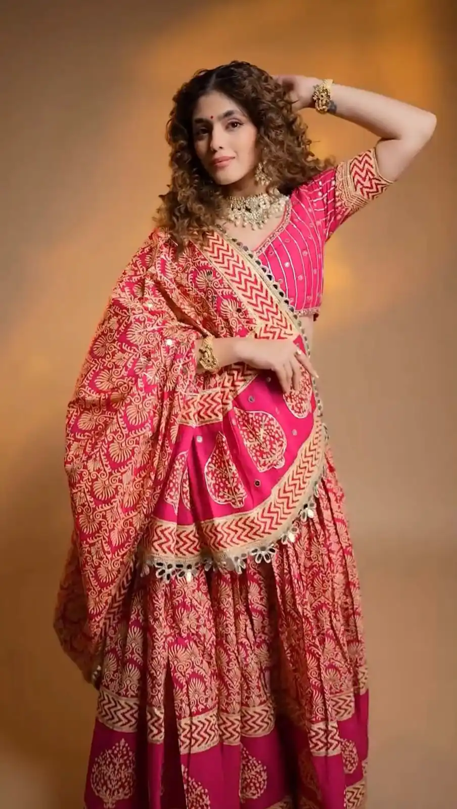 Trendy Pink Printed Rayon Mirror Work Lehenga Choli - Image 6