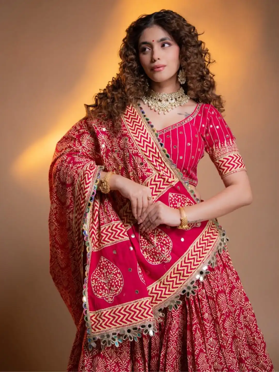 Trendy Pink Printed Rayon Mirror Work Lehenga Choli - Image 2