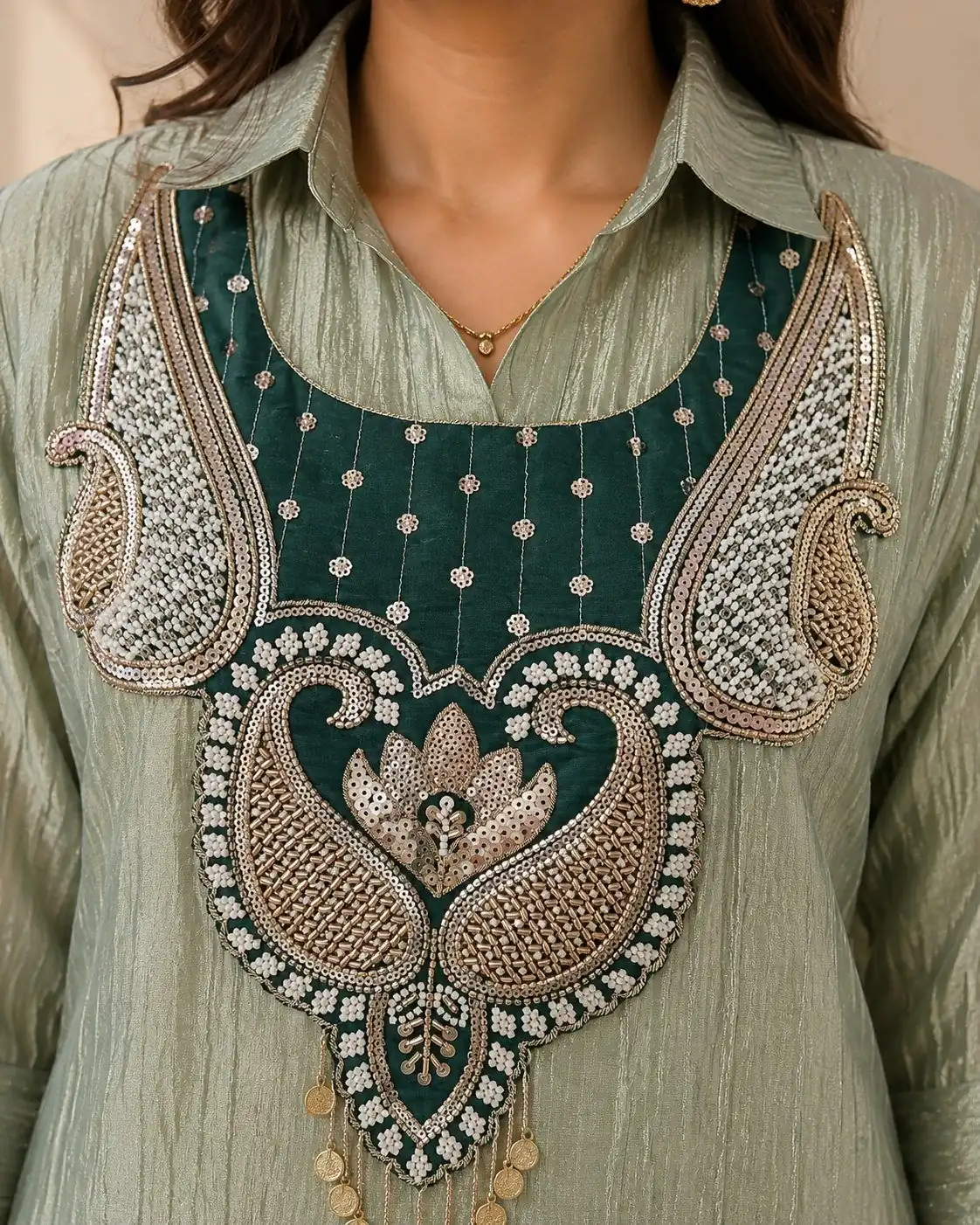 Trendy Pista Salsa Beads Work Kurti - Image 2