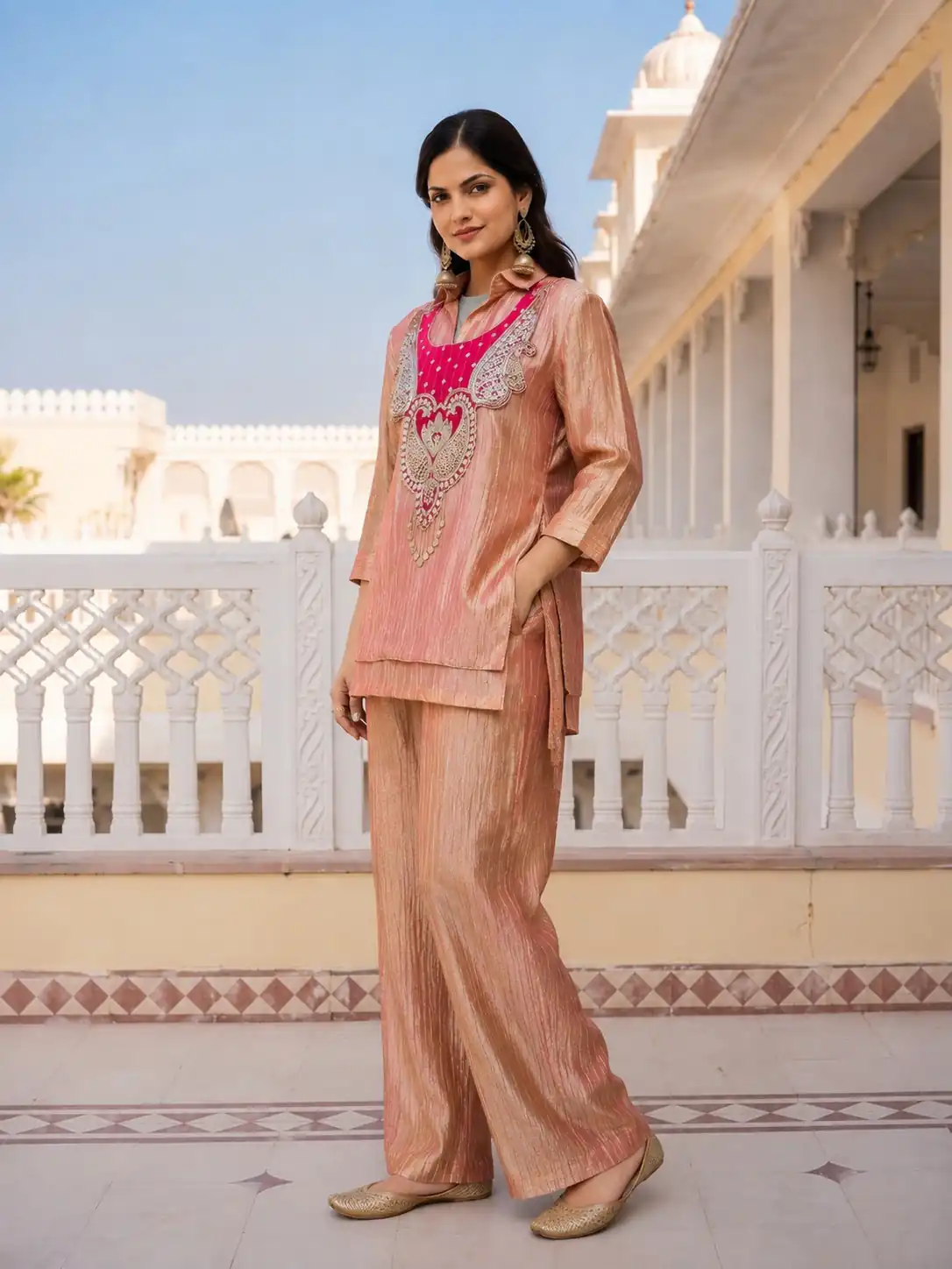 Trendy Rust Salsa Beads Work Kurti - Image 2