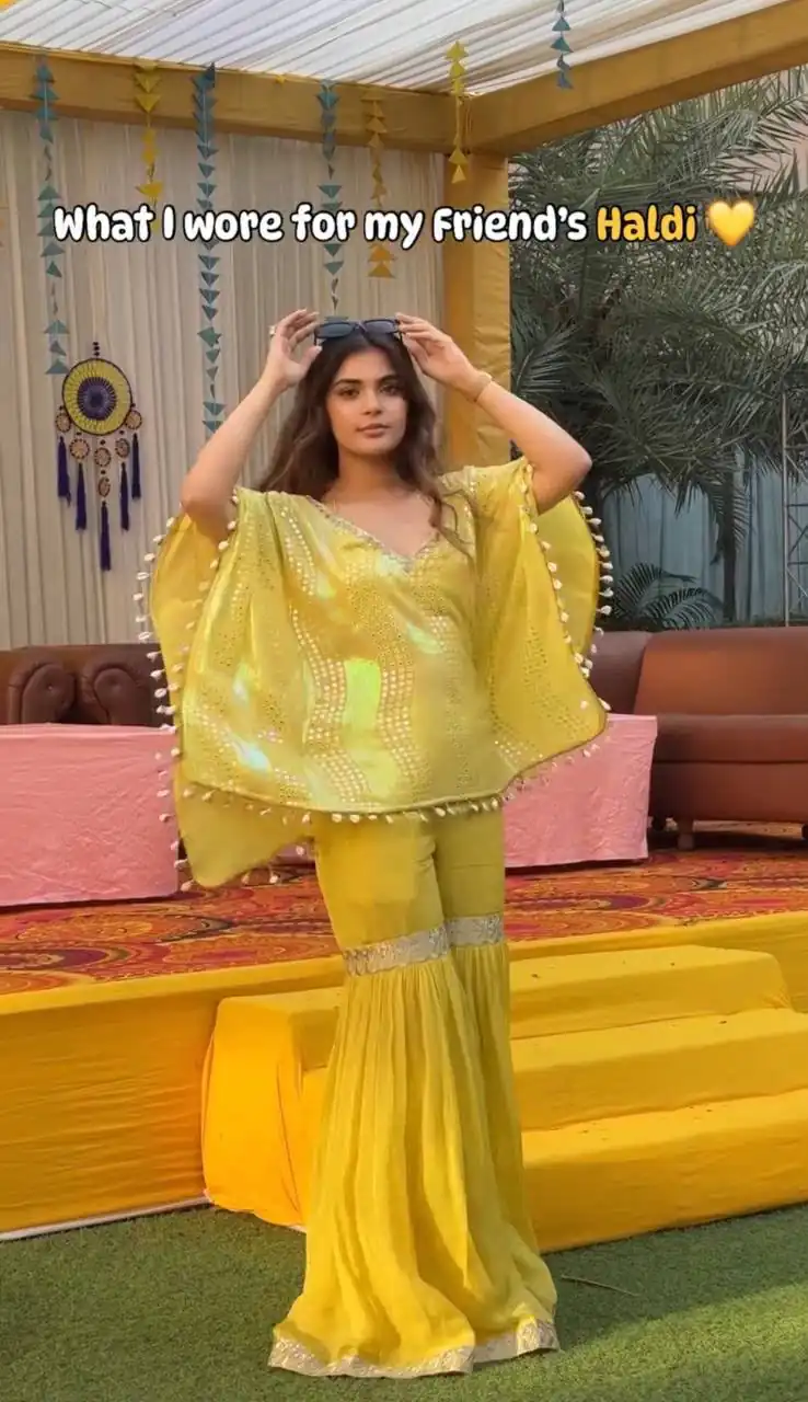 Unique Yellow Faux Georgette Sequins Work Kaftan Salwar Suit - Image 2