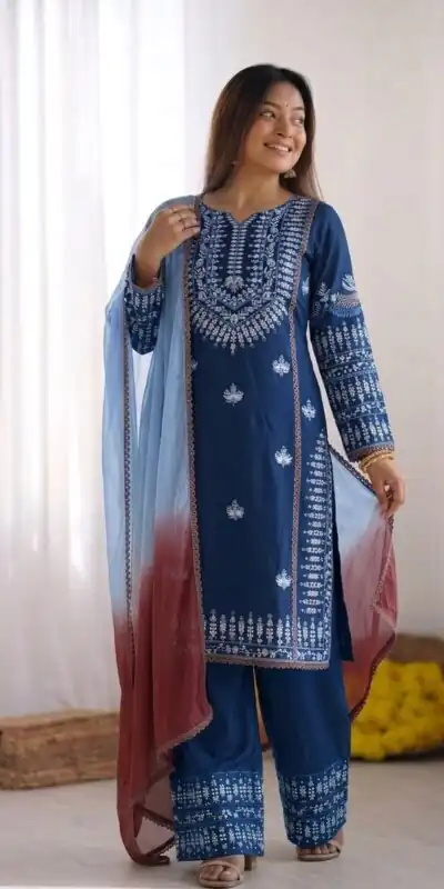 NSR 888 Blue Rayon Salwar Suit with Embroidery Work & Thread Embroidery. Best Price ₹2199. Delivery 4-6 Working Days. Shop now. | Casual Suits, Jump Suits, Creative suits, Designer Suits, Palazzo Suits, Party Wear Suits, Patiala Suits, Salwar suit, Straight Suits