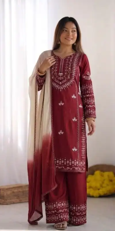 NSR 888 Maroon Rayon Salwar Suit with Embroidery Work & Thread Embroidery. Best Price ₹2199. Delivery 4-6 Working Days. Shop now. | Casual Suits, Jump Suits, Creative suits, Designer Suits, Palazzo Suits, Party Wear Suits, Patiala Suits, Salwar suit, Straight Suits