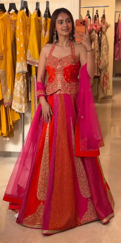 BB 85 Orange Shiny Chinon Silk Sequence Work Lehenga Choli Perfect for Wedding, Party, Ganesh Chaturthi, Baby Shower, Makar Affordable Price ₹2999. /- | Bollywood Lehenga, Creative Lehenga, Designer Lehenga, Embroidered Lehenga, Lehenga, Party Wear Lehenga