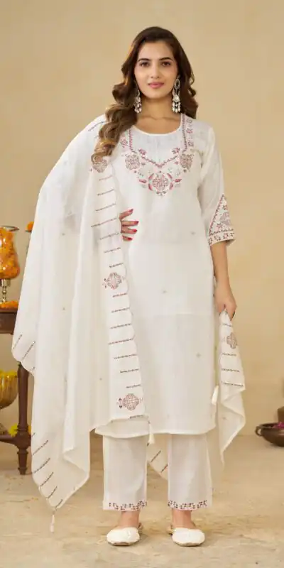 DIVA 194 White Thread Embroidery & Embroidery Work Salwar Suit in Brown Marina Silk. Now at just ₹2799. Delivery 4-6 Working Days. Shop now. | Casual Suits, Jump Suits, Creative suits, Designer Suits, Palazzo Suits, Party Wear Suits, Patiala Suits, Salwar suit, Straight Suits