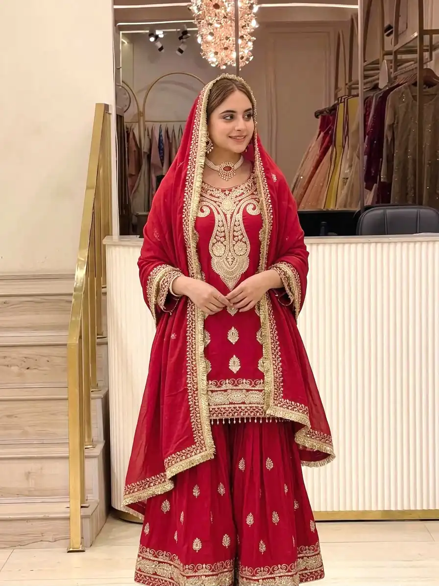 AD 236 Red Color Chinon Silk Salwar Suit with Embroidery Work. Online Get it for ₹2349. Delivery 4-6 Working Days. Shop now. | Casual Suits, Jump Suits, Creative suits, Designer Suits, Palazzo Suits, Party Wear Suits, Patiala Suits, Salwar suit, Straight Suits