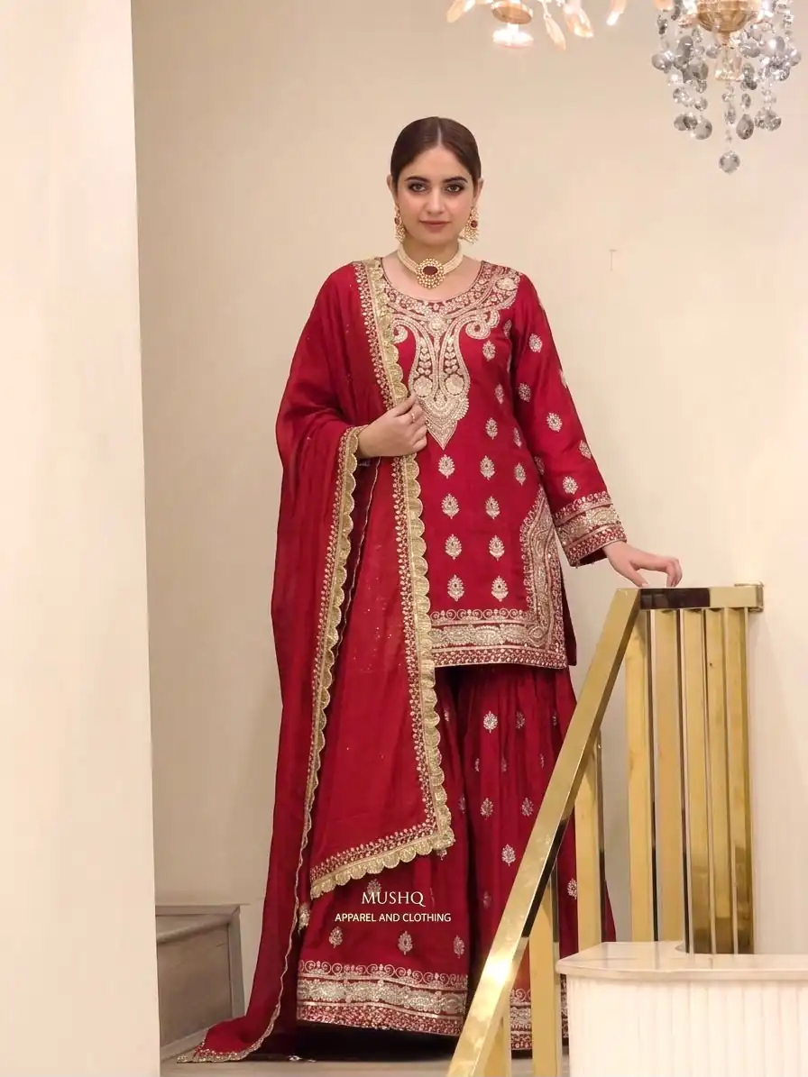 AD 236 Red Color Chinon Silk Salwar Suit with Embroidery Work. Online Get it for ₹2349. Delivery 4-6 Working Days. Shop now. | Casual Suits, Jump Suits, Creative suits, Designer Suits, Palazzo Suits, Party Wear Suits, Patiala Suits, Salwar suit, Straight Suits
