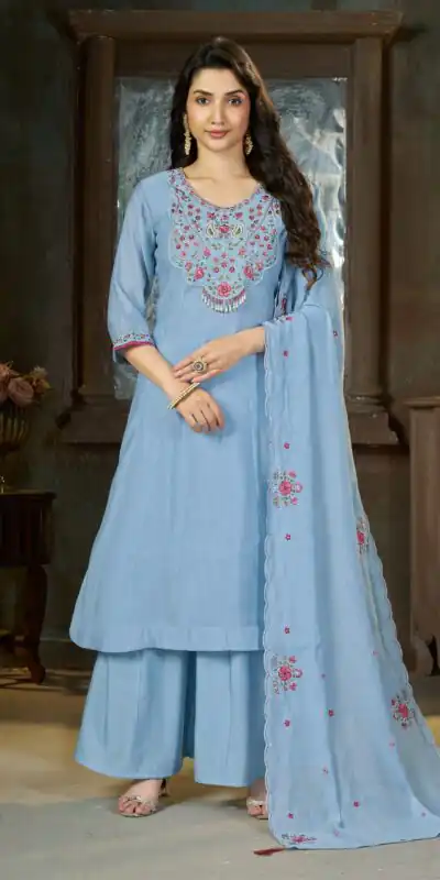 DIVA 175 Blue Mal Chanderi Salwar Suit Perfect for Wedding, Party, Baisakhi, Housewarming, Sangeet – Introductory Price ₹2899. Delivery 4-6 Working D | Casual Suits, Jump Suits, Creative suits, Designer Suits, Palazzo Suits, Party Wear Suits, Patiala Suits, Salwar suit, Straight Suits