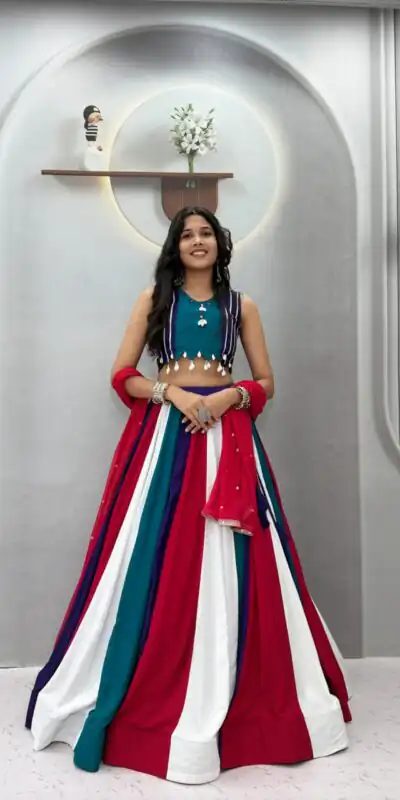 Ram 186 Multi in Pure Cotton Mirror Work & Gamthi Work Lehenga Choli . Exclusive Offer ₹3149. Delivery 4-6 Working Days. Shop now. | Bollywood Lehenga, Creative Lehenga, Designer Lehenga, Embroidered Lehenga, Lehenga, Party Wear Lehenga