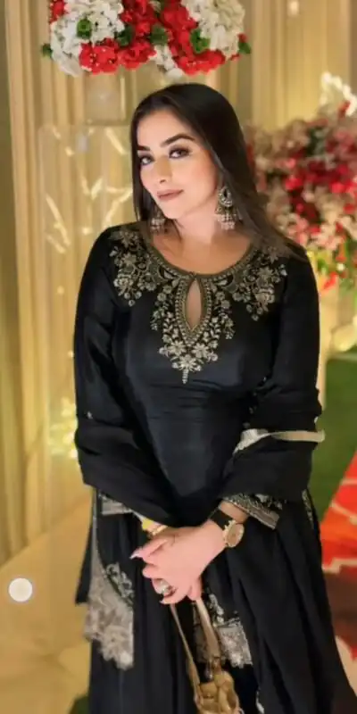 NF 1236 Black Chinon Silk Salwar Suit with Embroidery Work & Sequins Work. Get it for ₹2349. Delivery 4-6 Working Days. Shop now. | Casual Suits, Jump Suits, Creative suits, Designer Suits, Palazzo Suits, Party Wear Suits, Patiala Suits, Salwar suit, Straight Suits