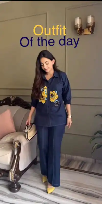 BE 512 Blue in Cotton Denim Embroidery Work & Sequins Work Kurti . Grab it for ₹1999. Delivery 4-6 Working Days. Shop now. | Bollywood Kurti, Creative Kurtis, Designer Kurti, Kurti, Party Wear Kurti, Selfie Kurti