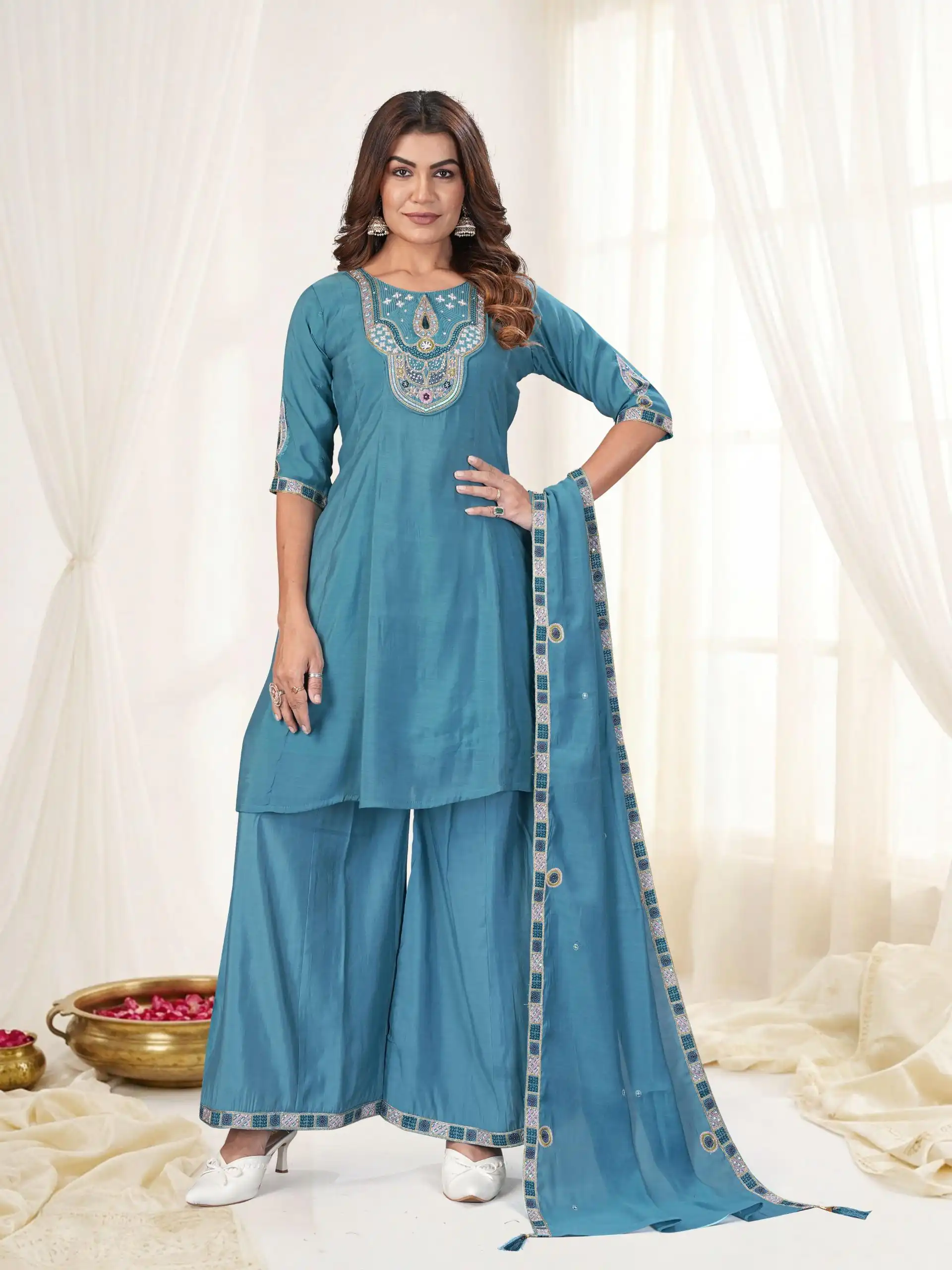 DIVA 171 Blue Mal Chanderi Salwar Suit Perfect for Wedding, Party, Baisakhi, Housewarming, Sangeet – Introductory Price ₹2449. Delivery 4-6 Working D | Casual Suits, Jump Suits, Creative suits, Designer Suits, Palazzo Suits, Party Wear Suits, Patiala Suits, Salwar suit, Straight Suits
