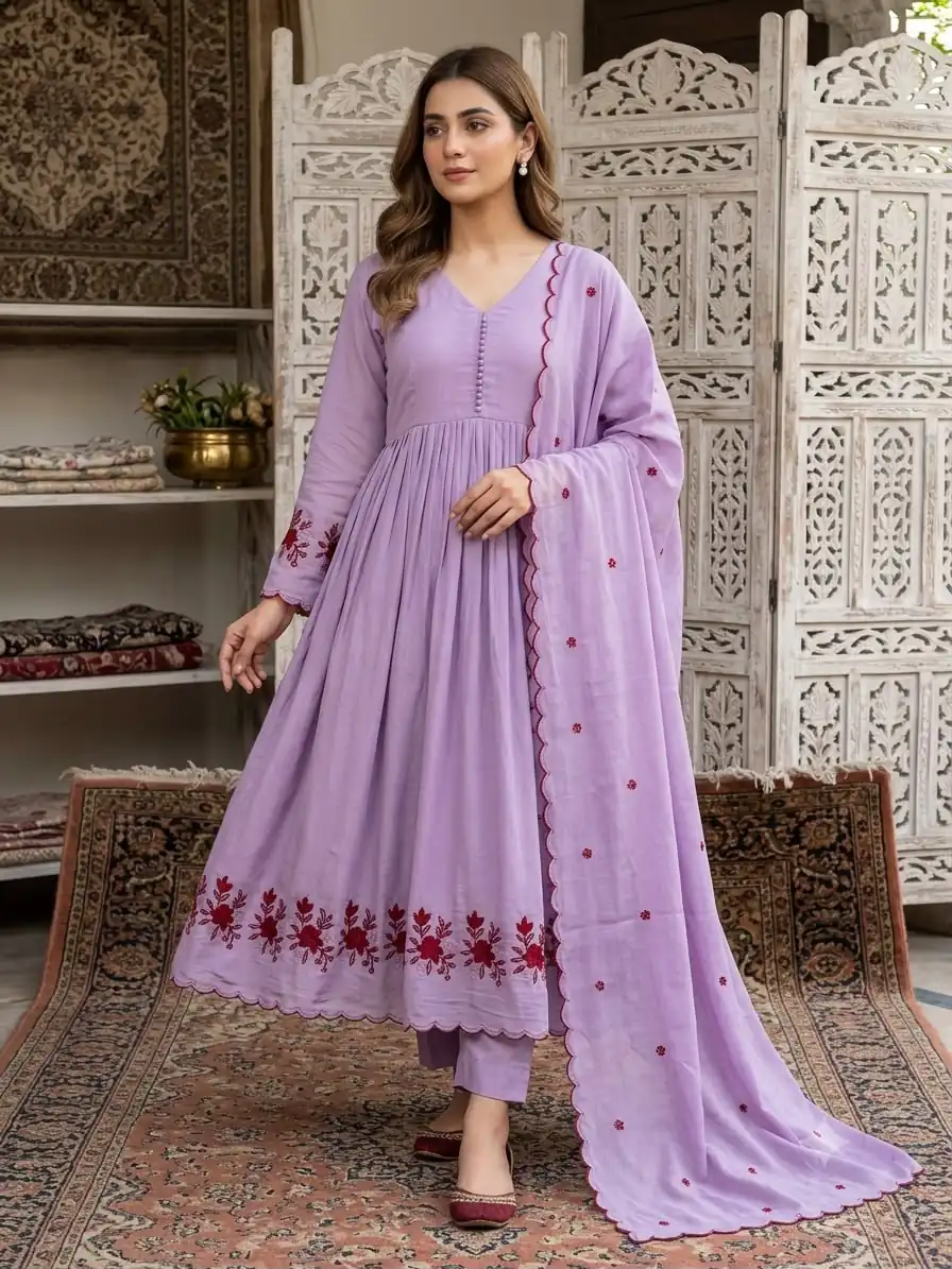 LG 2146 Lavender Mul Chanderi Salwar Suit with Embroidery Work & Sequins Work. Festive Deal ₹2699. Delivery 4-6 Working Days. Shop now | Casual Suits, Jump Suits, Creative suits, Designer Suits, Palazzo Suits, Party Wear Suits, Patiala Suits, Salwar suit, Straight Suits