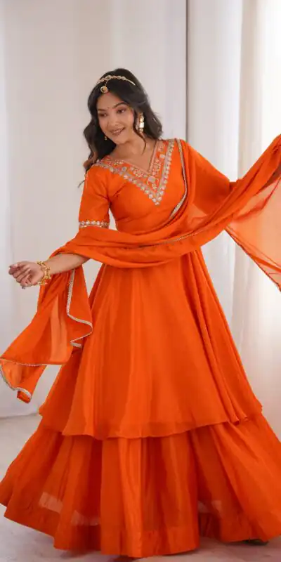 SP 87 Orange Chinon Silk Salwar Suit with Embroidery Work & Sequins Work. Get it for ₹2149. Delivery 4-6 Working Days. Shop now. | Casual Suits, Jump Suits, Creative suits, Designer Suits, Palazzo Suits, Party Wear Suits, Patiala Suits, Salwar suit, Straight Suits