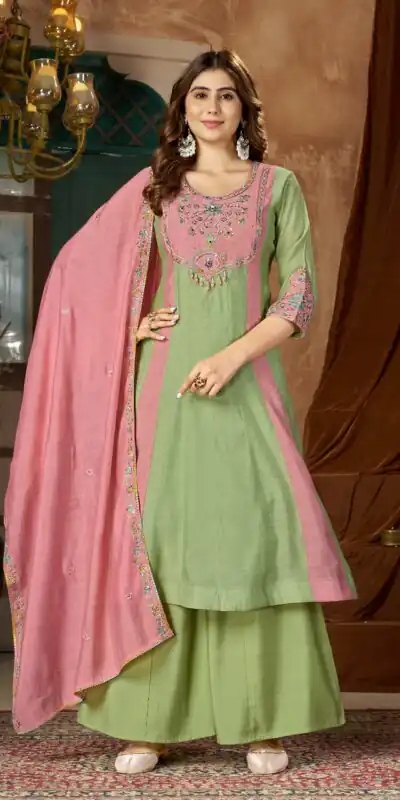 DIVA 183 Pista Brown Mal Chanderi Salwar Suit Perfect for Wedding, Party, Baisakhi, Housewarming, Sangeet – Introductory Price ₹2799. Delivery 4-6 Working D | Casual Suits, Jump Suits, Creative suits, Designer Suits, Palazzo Suits, Party Wear Suits, Patiala Suits, Salwar suit, Straight Suits