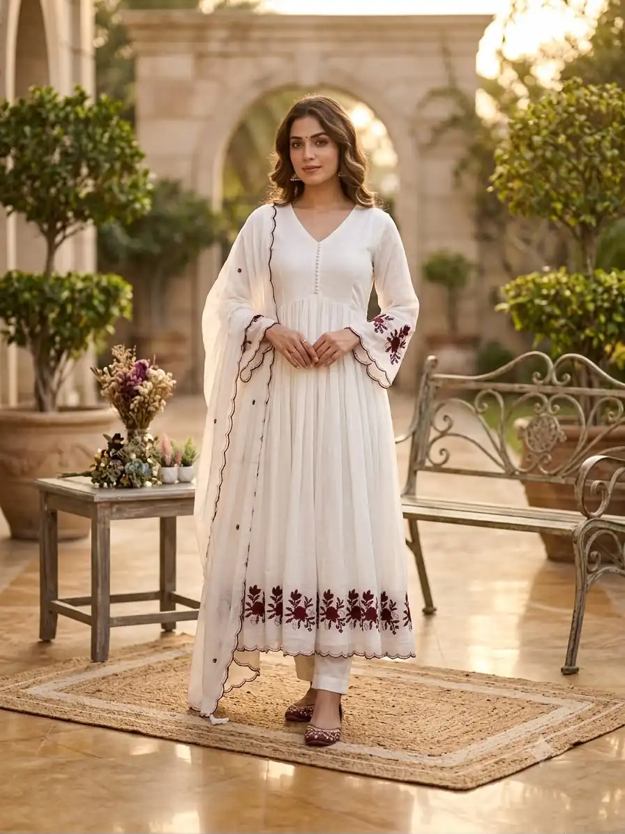 LG 2146 White Mul Chanderi Salwar Suit with Embroidery Work & Sequins Work. Festive Deal ₹2699. Delivery 4-6 Working Days. Shop now | Casual Suits, Jump Suits, Creative suits, Designer Suits, Palazzo Suits, Party Wear Suits, Patiala Suits, Salwar suit, Straight Suits