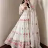 SR 1724 White Faux Georgette Gown with Mirror Work & Embroidery Work. Get it for ₹2799. Delivery 4-6 Working Days. Online Shop now. | Bollywood Gowns, Creative Gowns, Designer Gowns, Embroidered Gowns, Gowns, Party Wear Gowns