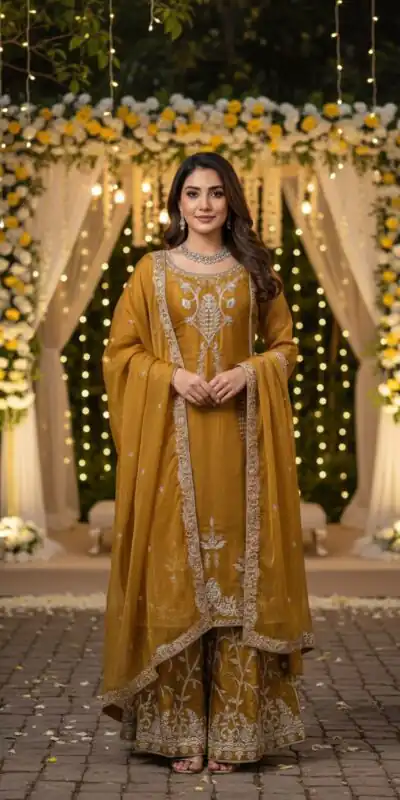KD 1579 Mustered Zimmy Silk Salwar Suit Perfect for Wedding, Party, Karwa Chauth, Haldi, Eid – . Special Price ₹2099. Delivery 4-6 Working Days. Shop no | Casual Suits, Jump Suits, Creative suits, Designer Suits, Palazzo Suits, Party Wear Suits, Patiala Suits, Salwar suit, Straight Suits
