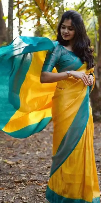 KP 5019 Yellow Soft Lichi Jacquard Work Saree for Wedding, Party, Cultural Events, Traditional Day, Pooja . Grab it for ₹1649. Delivery 4-6 Working Day | Creative Sarees, Bollywood Sarees, Designer Sarees, Embroidered Sarees, Ethnic Saree, Modern Digital sarees, Party Wear Sarees, Sarees