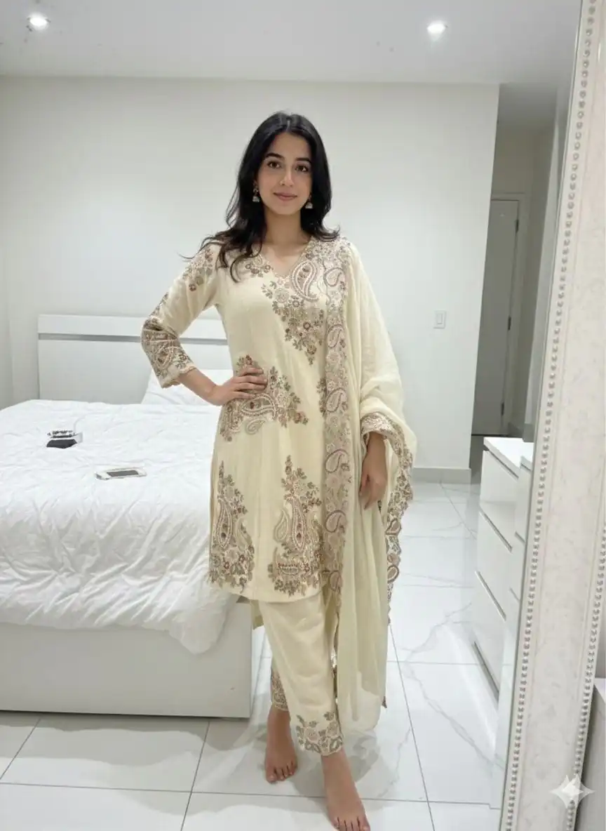 BE 449 Cream in Wine Fendy Silk Embroidery Work & Sequins Work Salwar Suit . Now at just ₹2449. Delivery 4-6 Working Days. Shop now. | Casual Suits, Jump Suits, Creative suits, Designer Suits, Palazzo Suits, Party Wear Suits, Patiala Suits, Salwar suit, Straight Suits