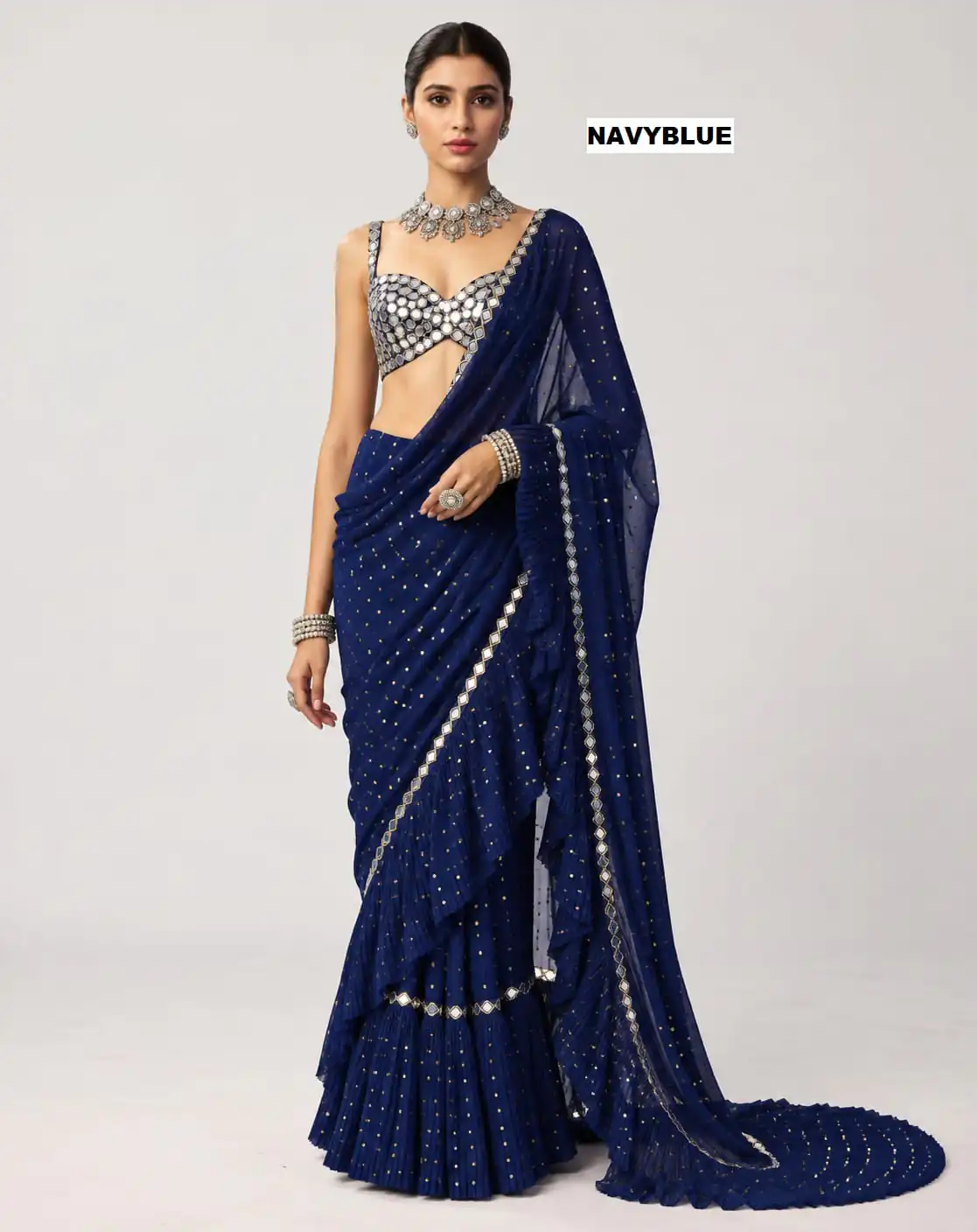 DF 3455 Navy Blue Color Faux Georgette Embroidery Sequins Work Saree Casual, Wedding, Festive, Events . Expected Delivery  4-6 Working Days @2199/- only                                                                                | Creative Sarees, Bollywood Sarees, Designer Sarees, Embroidered Sarees, Ethnic Saree, Modern Digital sarees, Party Wear Sarees, Sarees
