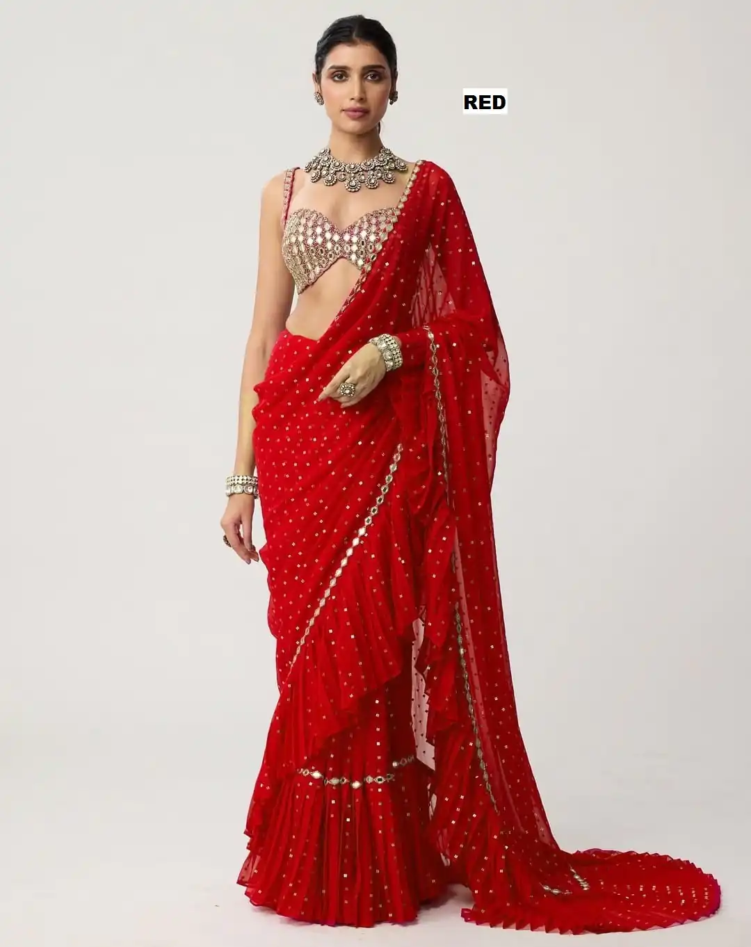 DF 3455 Red Color Faux Georgette Embroidery Sequins Work Saree Casual, Wedding, Festive, Events . Expected Delivery  4-6 Working Days @2199/- only                                                                                | Creative Sarees, Bollywood Sarees, Designer Sarees, Embroidered Sarees, Ethnic Saree, Modern Digital sarees, Party Wear Sarees, Sarees
