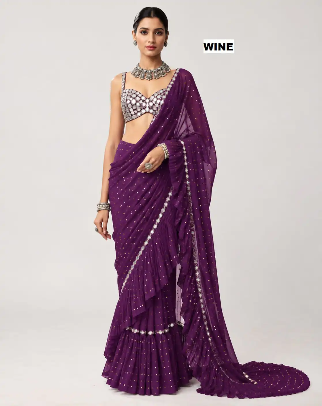 DF 3455 Wine Color Faux Georgette Embroidery Sequins Work Saree Casual, Wedding, Festive, Events . Expected Delivery  4-6 Working Days @2199/- only                                                                                | Creative Sarees, Bollywood Sarees, Designer Sarees, Embroidered Sarees, Ethnic Saree, Modern Digital sarees, Party Wear Sarees, Sarees