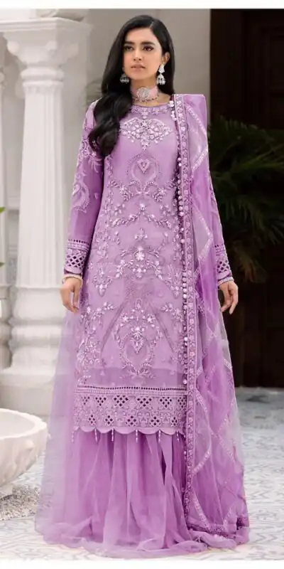 FC 131 Lavender Georgette Salwar Suit with Mirror Work & Embroidery Work. Get it for ₹2349. Delivery 4-6 Working Days. Shop now. | Casual Suits, Jump Suits, Creative suits, Designer Suits, Palazzo Suits, Party Wear Suits, Patiala Suits, Salwar suit, Straight Suits