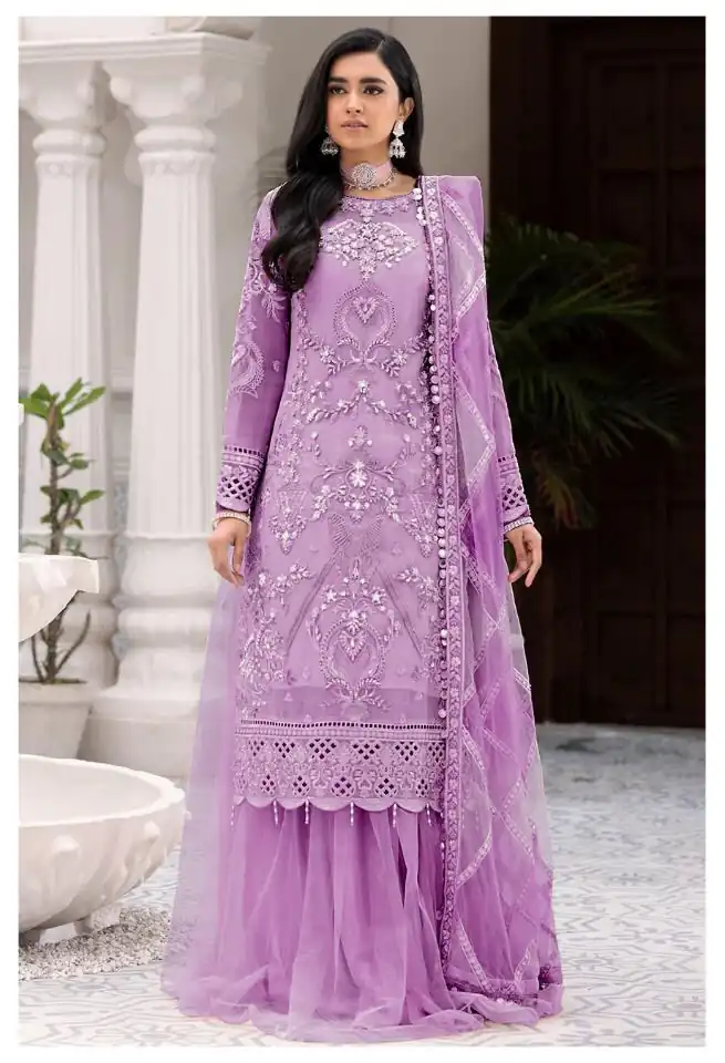 FC 131 Lavender Georgette Salwar Suit with Mirror Work & Embroidery Work. Get it for ₹2349. Delivery 4-6 Working Days. Shop now. | Casual Suits, Jump Suits, Creative suits, Designer Suits, Palazzo Suits, Party Wear Suits, Patiala Suits, Salwar suit, Straight Suits